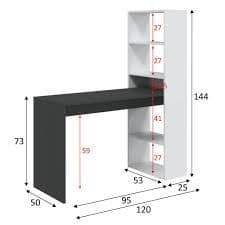 Modern White & Grey Computer Desk with Integrated Bookcase for Home Office - UK Luxury Furniture